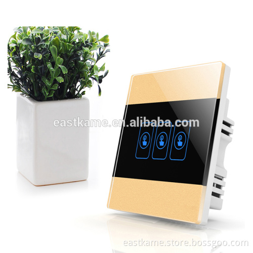 Gold Modern 3 Gang Crystal Glass Panel Touch Universal Smart Home Switch